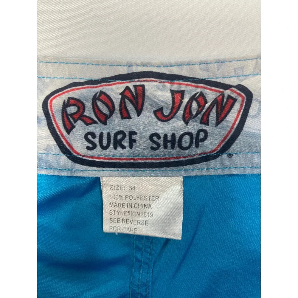 Ron Jon Surf Shop Board Shorts Men's 34 Blue Swim Trunks Cargo 9